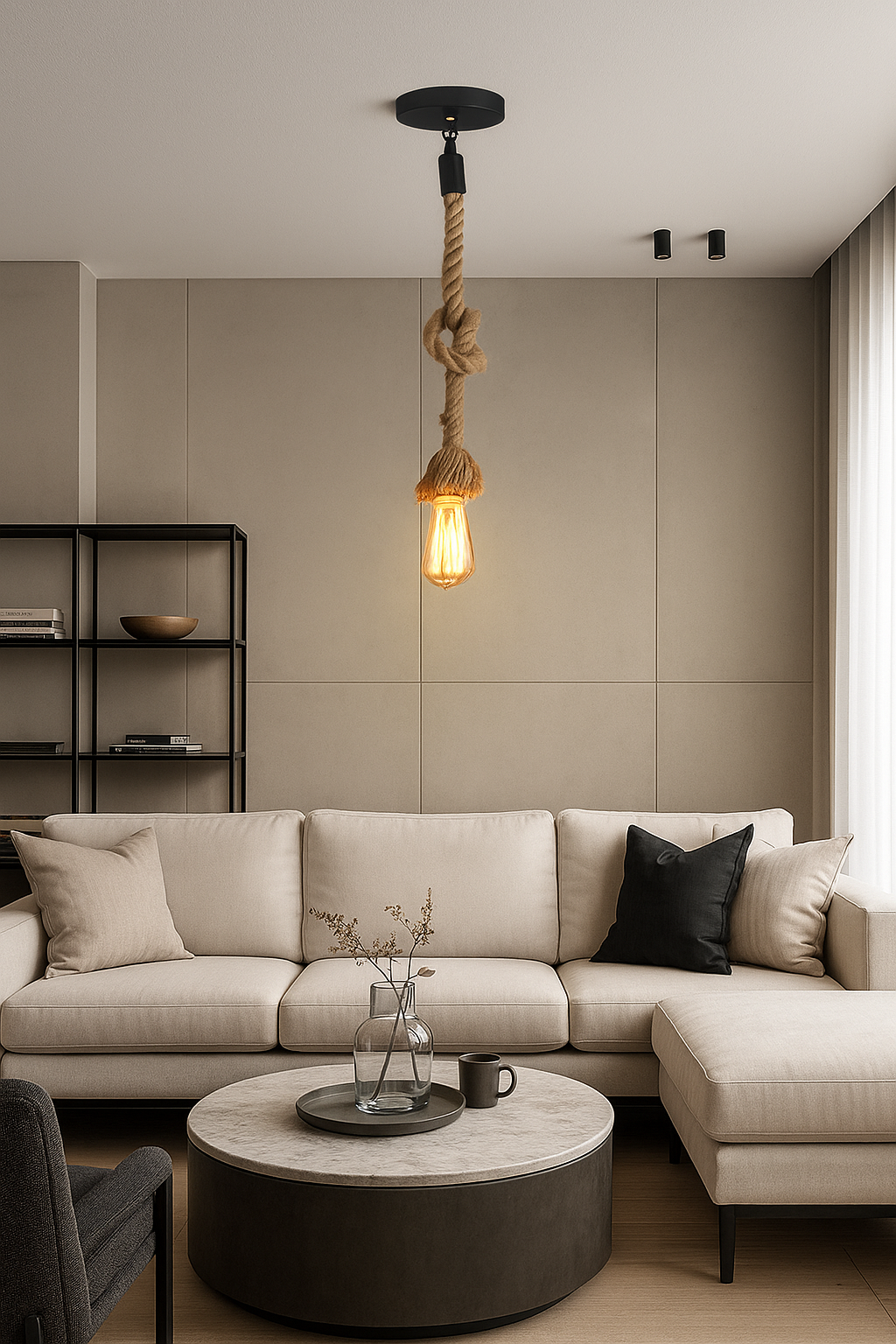 Jute Rope Ceiling Hanging Lamp With Edison Bulb