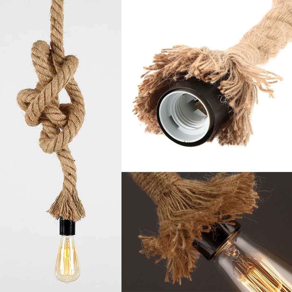 Jute Rope Ceiling Hanging Lamp With Edison Bulb