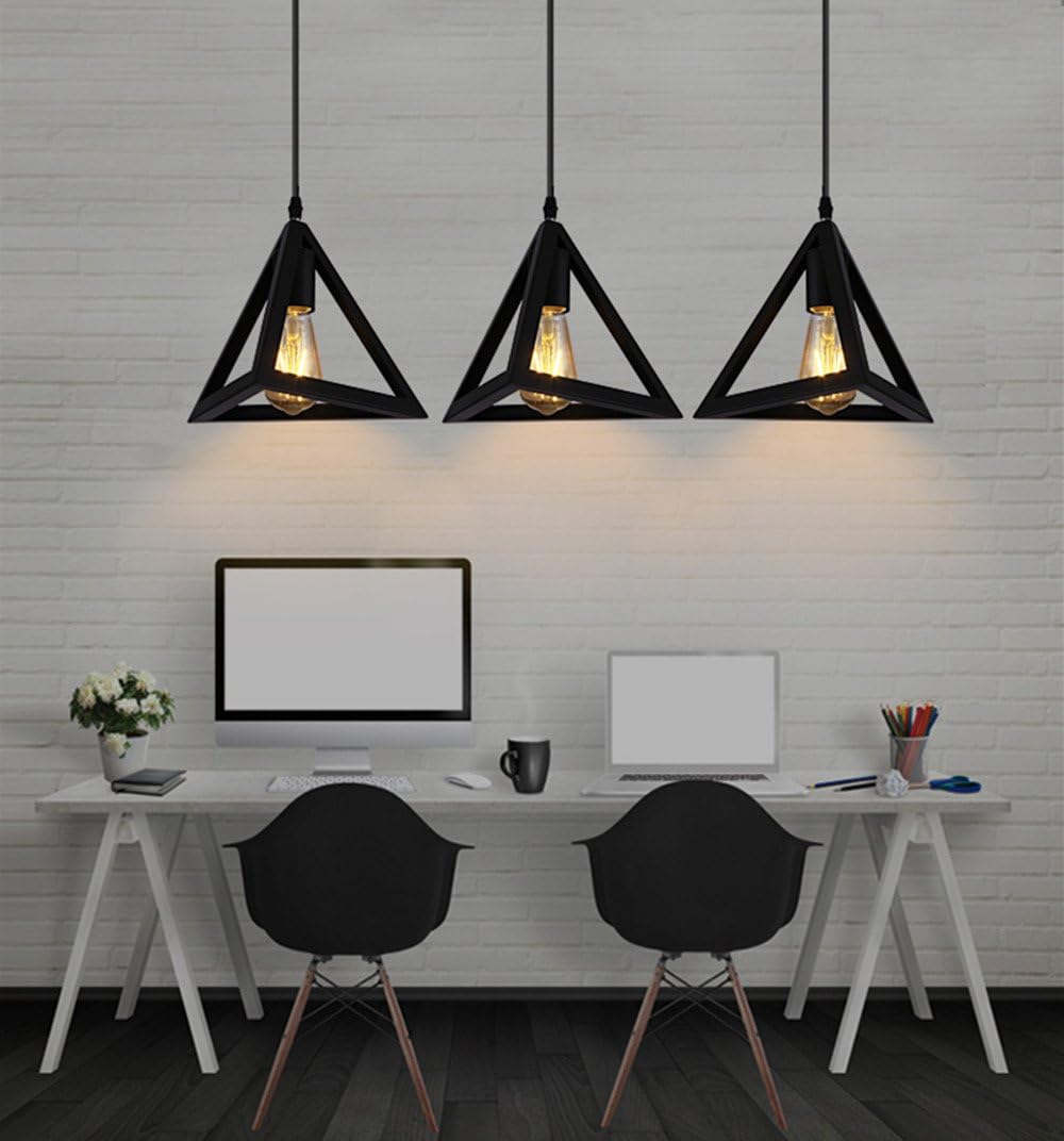 Modern Black Metal Triangle Hanging Light With Bulb