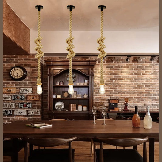 Jute Rope Ceiling Hanging Lamp With Edison Bulb