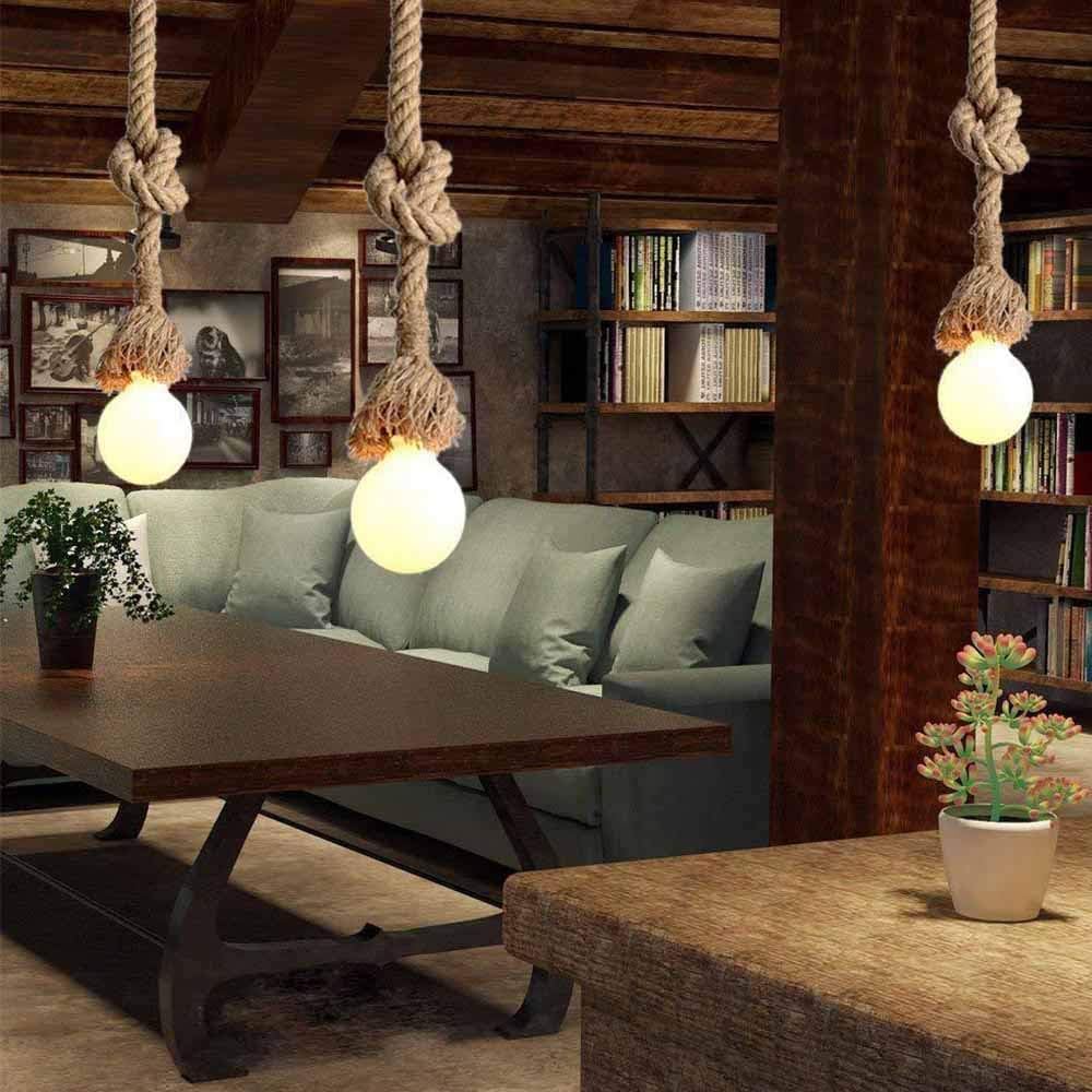 Jute Rope Ceiling Hanging Lamp With Edison Bulb