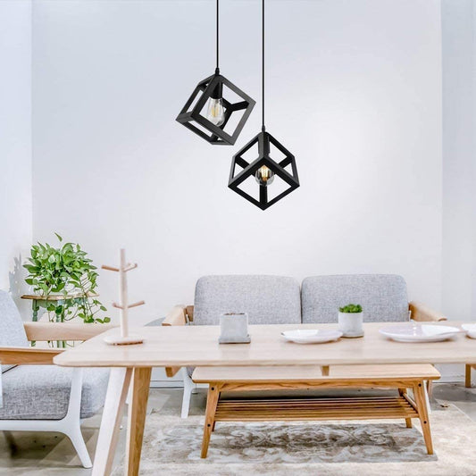 Modern Black Metal Square Hanging Light-Cube Hanging Light