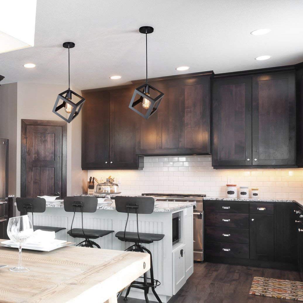 Modern Black Metal Square Hanging Light-Cube Hanging Light