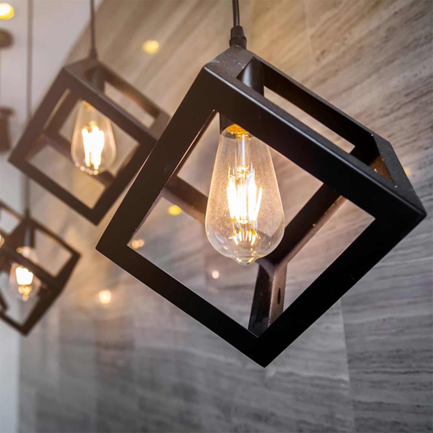 Modern Black Metal Square Hanging Light-Cube Hanging Light