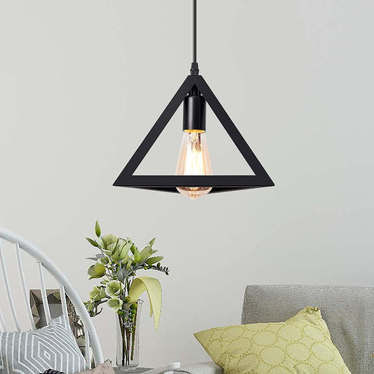 Modern Black Metal Triangle Hanging Light With Bulb