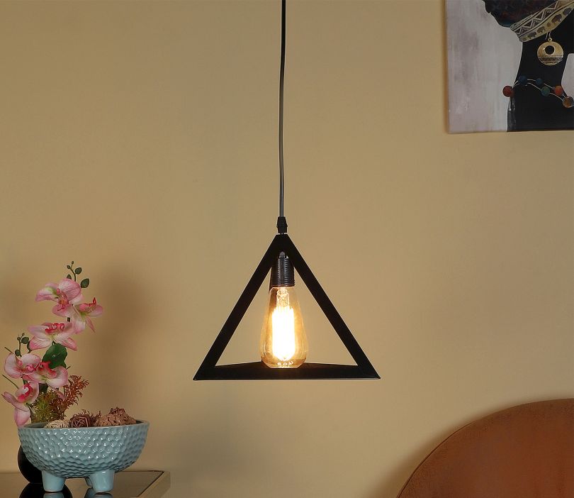 Modern Black Metal Triangle Hanging Light With Bulb