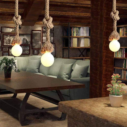 Jute Rope Ceiling Hanging Lamp With Edison Bulb