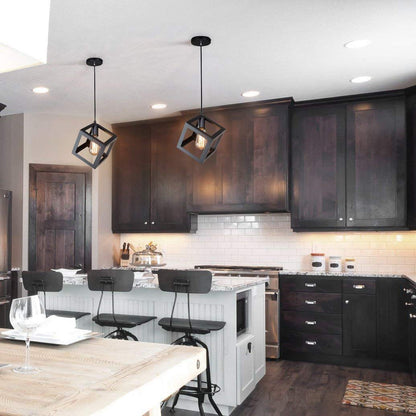 Modern Black Metal Square Hanging Light-Cube Hanging Light
