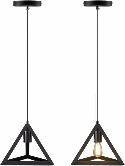 Modern Black Metal Triangle Hanging Light With Bulb