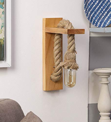 Wall Mounted wooden Hanging Lamp - Antique Wooden Jute Rope Hanging Light