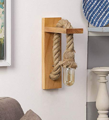 Wall Mounted wooden Hanging Lamp - Antique Wooden Jute Rope Hanging Light